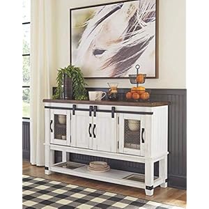 Signature Design by Ashley Valebeck Farmhouse Dining Room Server or Buffet Cabinet White Brown