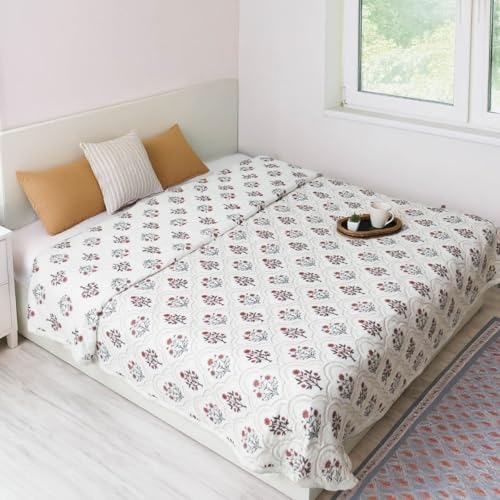 Image of Peepul Tree Hand Printed 100% Cotton Malmal Single Bed 60 x 90 Inches