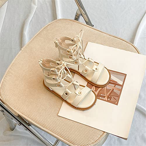 Toddler Girls Lace-up Sandals Back Zipper Open Toe Sandals Summer Strappy Sandals Casual Shoes (Beige, 10.5 Little Child)2