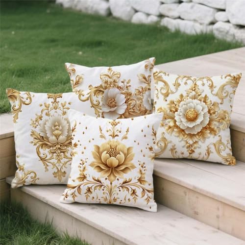 Housse coussin 70x70cm imperméable salon de jardin beige crème imprimé