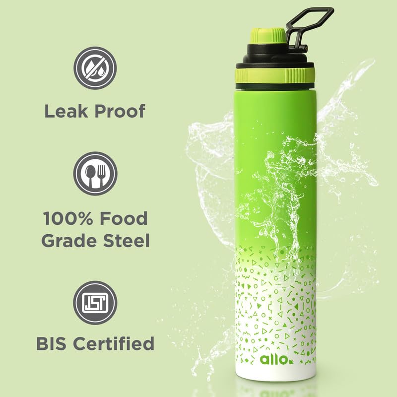 Image of Allo Stainless Steel Water Bottle For Adults, Kids 850ml for School, Office, Sports, Gym 850ml Water Bottle For Men And Women, Pack Of 5| Leak Proof, Bpa Free, Green White, Yellow White, Blue White