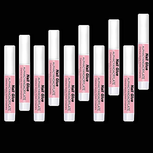 10Pcs Nail Glue for Acrylic Nails -Nail Tip Glue Super Strong Acrylic Nail Glue Adhesive for Fake Nails Tips Long Lasting, Glitter, 0.07 oz for Each Glue (10PCS)