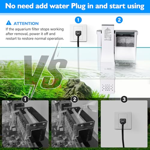 Image of fishkeeper Aquarium Filter Up to 10 Gallon Power Quiet Hang On Back Aquarium Filter Multi-Stage Filtration Fish Tank Filter Waterfall Hob Filter for Freshwater Saltwater (3W 79GPH)