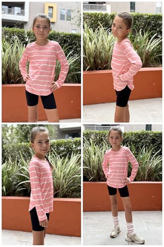 Arshiner Girls Long Sleeve T Shirts Round Neck Curve Hem Side Slit Basic Casual Loose Tunic Soft Tops3