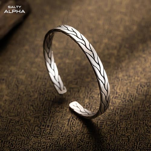 Image of SALTY ALPHA Anti Tarnish Mohawk Stainless Steel Cuff Bracelet for Men | Hand Bands for Boys | Wrist Bracelets for Man | Fashion Jewellery Accessories | Stylish Minimal Jewelry | Christmas, Marriage, Birthday | Gift for Valentine Day