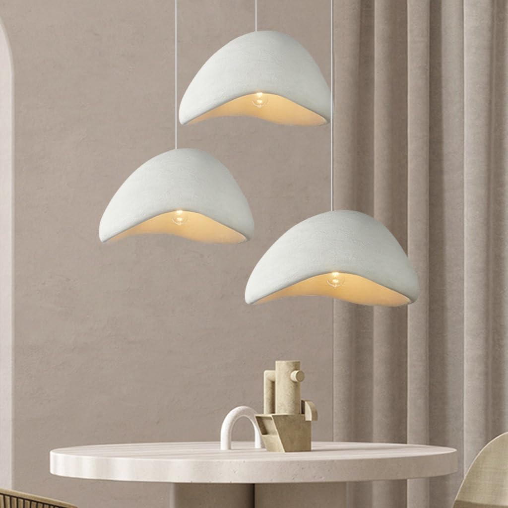 NOCHX Japanese Wabi-sabi Style Pendant Light Modern Pendant Light 3 Lights Matte White Dining Room Pendant Light E26 Base Height Adjustable for Kitchen Dining Room Hallway (No Bulb)(B2)