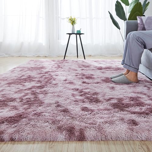 Tapis de salon moderne rose résistant aux taches tapis moelleux 160 x 350 cm