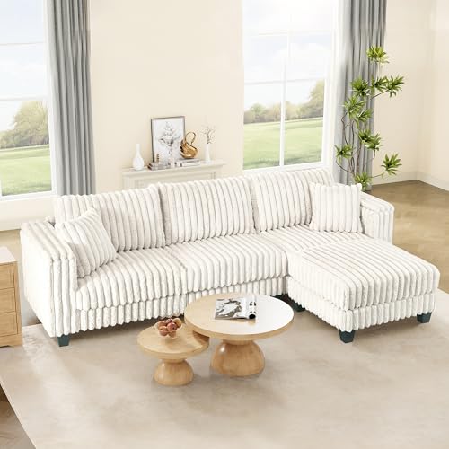 109" Cloud Couch Sectional Sofa with Movable Ottoman, Fluffy L-Shaped