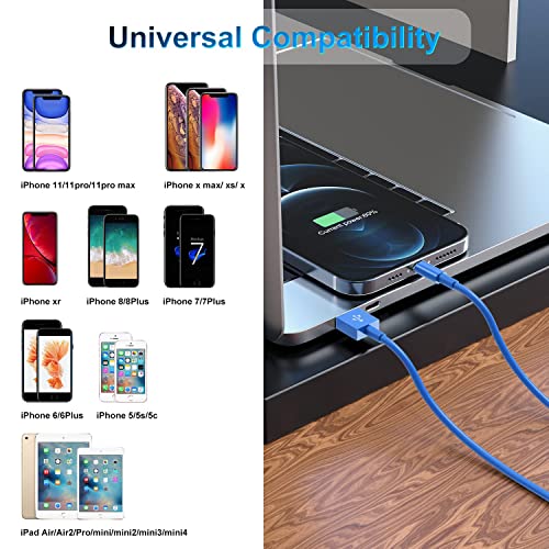 3 Pack Apple MFi Certified iPhone Charger Cable 3Ft, Apple Lightning to USB Cable Cord, 2.4A Fast Charging Apple Phone Long Chargers for iPhone 12/11/11Pro/11Max/ X/XS/XR/XS Max/8/7/6/5S/SE Blue