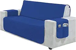 Capa Para Sofá RetráTil 2 E 3 Lugares (1,00-2,20m) – Protetor Matelada Com Porta Objetos(AZUL,4 Lugares (2,20m))