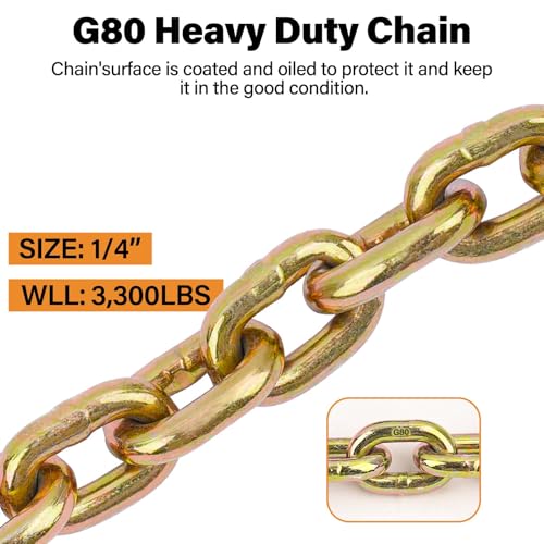 Image of 1 /4 inch-5 /16 inch G80 Chain Binders Kit, Equipment with G80 Chian Hooks, G80 Transport Binder Chains 1 /4 in x 10 FT, 2,200Lbs Working Strength Rachet Load Binder 1 /4in-5 /16in for Tie Down, Towing