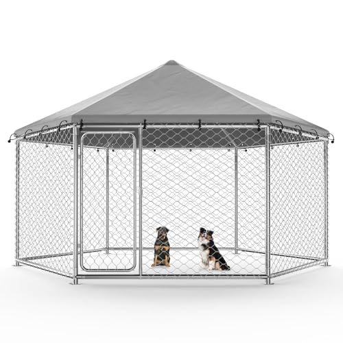 Fuzzy-bird 12x12FT Large Outdoor Dog Kennel Outside, Heavy-Duty Galvanized Wire