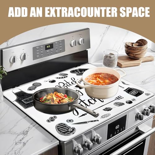 Image of Kitchen Stove Top Covers for Electric Stove, Electric Gas Stove Pad Heat Resistant Range Cooktop Protector for Home Decor Kitchen 28 inchx20 inch
