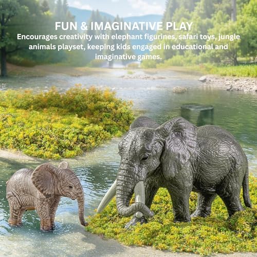 Image of Realistic Elephant Toy Set | 2PCs Animal Action Figurine Toys Playset for Kids Boys | Girls Big Size Cartoon Animals Figures Decoration Items for Office Table & Home Birthday Gift for Children