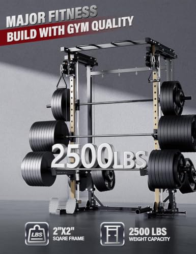 Image of MAJOR FITNESS Drone3 Smith Machine, 2500lbs All-in-One Home Gym Power Rack with Dual Pulley System for Cable Crossover, Pull-Up Bars