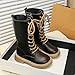 Fashion Lace up Boots for Girls:Lace Up Detail Faux Leather Combat Booties Outdoor Hiking Winter Warm Footwear Party Dress（Size2,Black