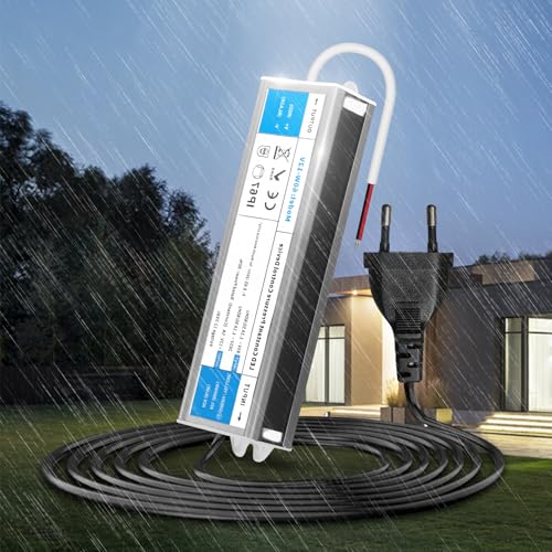 KSIBNW Transformador 220V a 12V 60W, Impermeable IP67 Fuente de Alimentación Exterior Ultra Fino LED Driver con Enchufe AC 220V a DC 12V 5A 60W Tensión Controlado Voltaje Constante Driver de Bajo