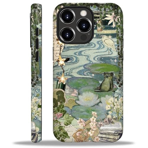 Akinmi Case for iPhone 16 Pro,Aesthetic Frog Pond Splice Exquisitely Pattern Double Protective Phone Cover Cases Soft Silicone for iPhone 16 Pro