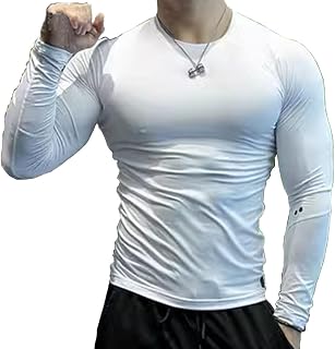 BaMfy Compression Shirt Men's Tight Fitting Shirt, Long Sleeved Base Shirt, Sports Training Shirt, Fitness Shirt