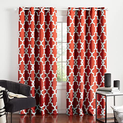 Exclusive Home Curtains Ironwork Woven Blackout Grommet Top Panel Pair, Mecca Orange, 52x96, 2 Piece, W 52" x L 96" (2 Panels)