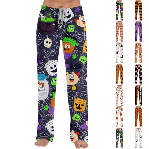 Halloween Pajamas Women Trendy Cute Funny Pumpkin Print Pants Loungewear
