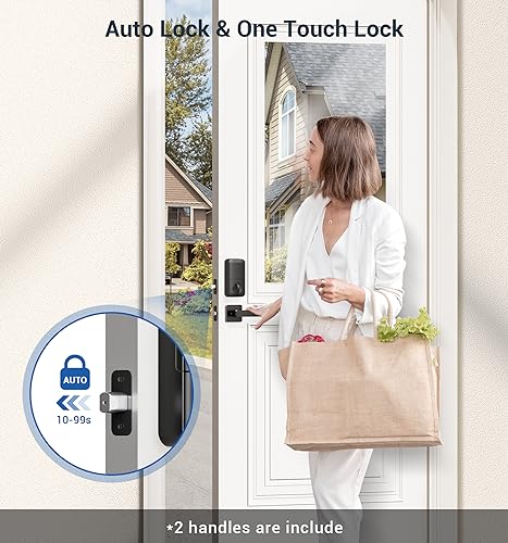 Image of Veise KS02D Fingerprint Deadbolt Lock with Handle Set, Matte Black