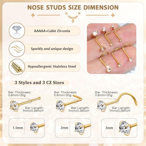 18g Nose Rings Hoop and 20g Nose Studs Sets for Women Men,Hypoallergenic 316L Surgical Stainless Steel Hinged Clicker Segment Nose Rings Hoop Helix Cartilage Daith Tragus Sleeper Earrings Silver Gold Black L Shape/Corkscrew/Straight Nose Studs Real Body Piercing Jewelry4