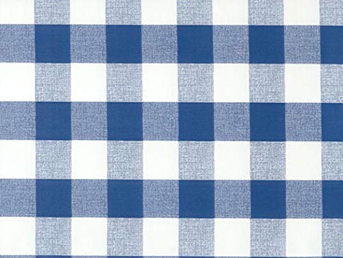 140x140cm SQUARE PVC/VINYL TABLECLOTH - BLUE GINGHAM WITH PARASOL HOLE
