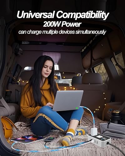 Image of YSOLX 200W Car Power Inverter 12V to 110V for Vehicles, Car Plug Adapter Outlet with 4 USB Fast Charger, Car Charger Cigarette Lighter Adapter for Phone, Laptop on Road Trip (Pack of 2)