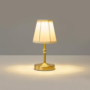 Rechargeable Lamp with 3000mah Battery,5W LED Cordless Lamp Gold,3 Color Temperatures Rechargeable Table Lamp,Fabric Small Table Lamp,Mini Cordless Touch Lamp for Bedroom, Kitchen Countertop,H9.8 in