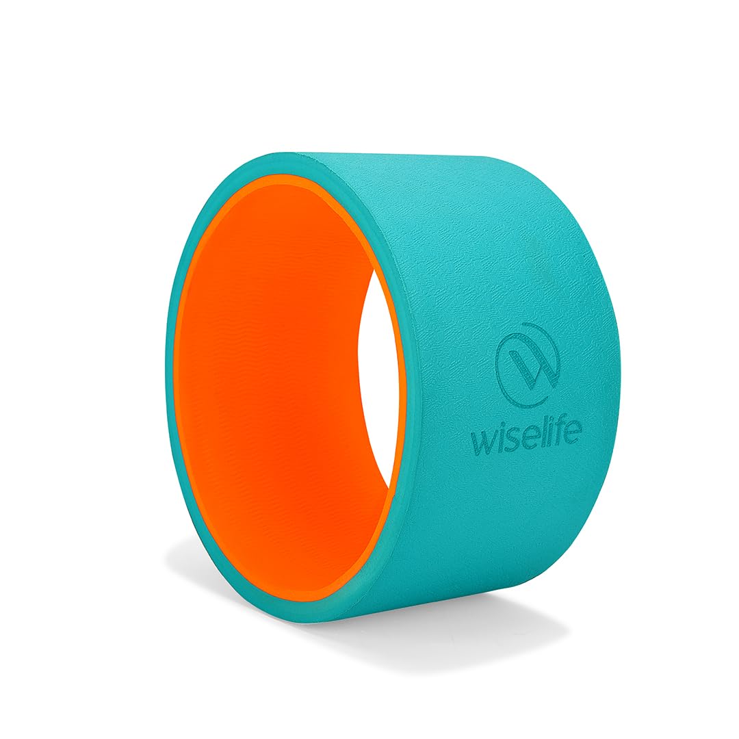 Wiselife Yoga Wheel Pro For Men & Women | Big Circle Wheel For Abs, Home Training, Deep Tissue Massage, Back Pain, Stretching, Back Bends, Body Posture, Sweat Resistant | 13 x 6 inch (Teal + Orange)