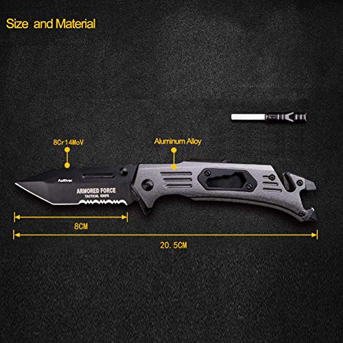 6-in-1 folding knife outdoor extra sharp knife, pocket knife with cover titanium stainless steel, hunting knife with pencil sharpener, whistle, bottle opener, screwdriver, glass breaker, belt cutter - Image 5