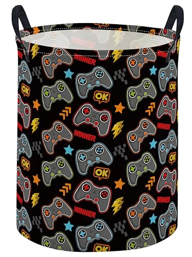 Image of ESSME Kids Laundry Basket,Game Hamper Collapsible Canvas Waterproof Storage Bin for Boys, Cute Hamper,Gift Baskets(Game)