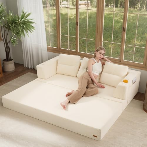 Image of COMAX Futon Sofa Bed, Convertible Sofa Bed, Folding Boneless Couches | Boneless Couch for living room, Fold Out Small Foldable Loveseat Floor Sleeper Mattress Lounge Space‑Saving, Queen 79 inch