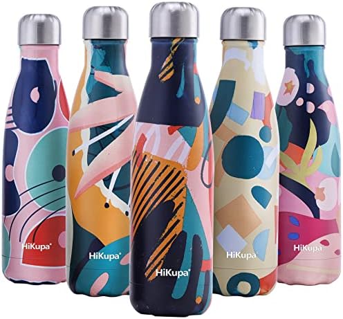 HiKupa® 17 oz Insulated Bottle, Leak Proof Water Bottles, BPA Free, Double Wall Stainless Steel, Reusable Metal Sports Flask, Keep Hot 12+ Hours & Cold 24+ Hours (Pink - Maple Leaf)