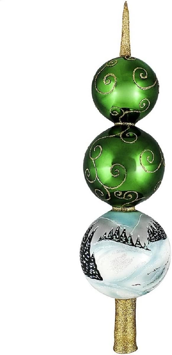 Joy to the World Metzler Brothers Snowy Barn Winter Finial Polish Glass Christmas Tree Topper