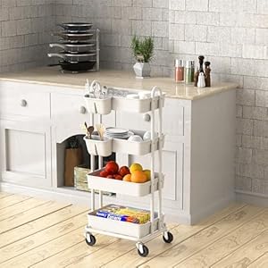 Simple Houseware 4 Tier Multifunctional Rolling Utility Cart with Hanging Buckets White