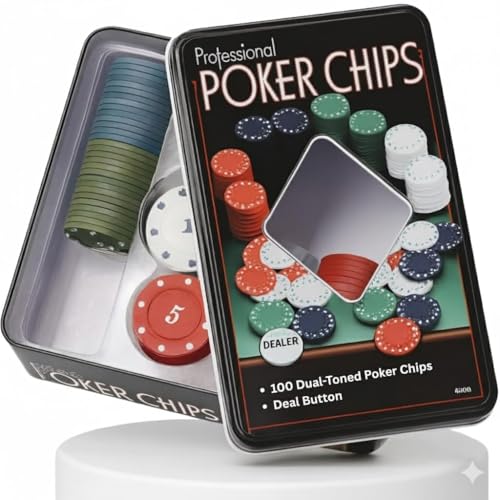 Image of Go Hooked Professional Poker Casino Set with 100 Dual-Toned Gaming Tokens & Dealer Button | Metal Carry Case | Adult Card Games, Parties & Game Nights