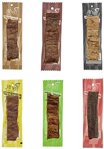 Primal Spirit Vegan Jerky - 6 Flavor Variety 6-Pack, 10g. Plant Based Protein, Certified Non-GMO ("The Classics" Thai Peanut, Mesquite Lime, Teriyaki, Hot & Spicy, Hickory Smoked, & Texas BBQ, 1 oz)
