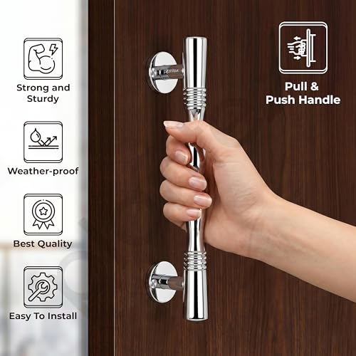 Image of Plantex Door Handle /Stainless Steel Main Door Handle /8 Inch Pull-Push Handle - Pack of 2 (S-143,Chrome)