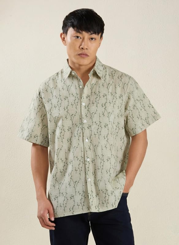 Image of MARK & ALBERT Men's Half Sleeve Linen Slim Fit Shirt
