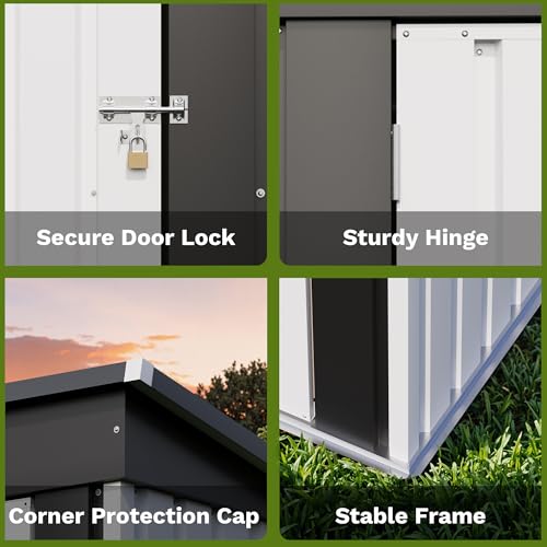 Image of Patiowell 5x3 FT Outdoor Storage Shed, Garden Tool Shed with Sloping Roof and Lockable Door, Metal Shed for Backyard Garden Patio Lawn, White