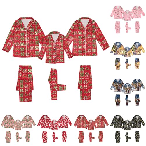 Family Christmas Pajamas Matching Sets Comfy Silk Stain Button Down Xmas Holiday Sleepwear Pjs Set for Mens Womens
