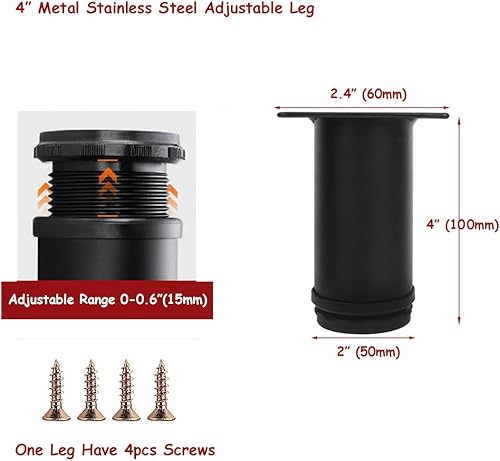 Miniatura 2 de BOSIDETOOL Patas redondas de acero inoxidable de 4 pulgadas, patas redondas para gabinete, paquete de 4 patas para muebles para cocina, mesa,