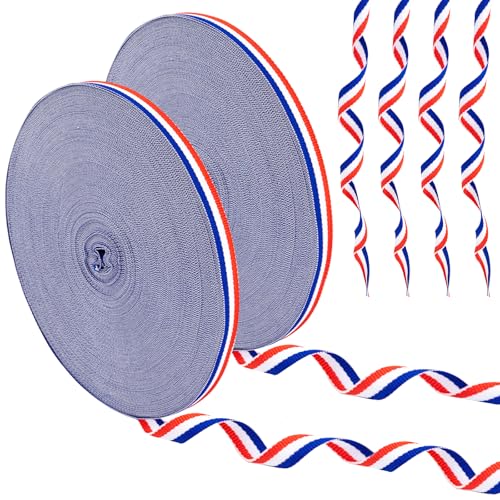 2 Bobines 50m*10mm de Ruban Tricolore, Ruban Satin Bleu Blanc Rouge, Couleurs du Drapeau Français pour Médaille, Emballage Cadeau, Mariage, Fête Nationale