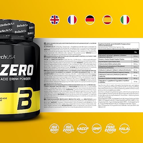 BioTechUSA EAA Zero - Essentielle Aminosäuren Power | 7160mg EAA/Portion | Empfohlenes Verhältnis der WHO | Zuckerfrei, Glutenfrei, 350 g, Zitrone