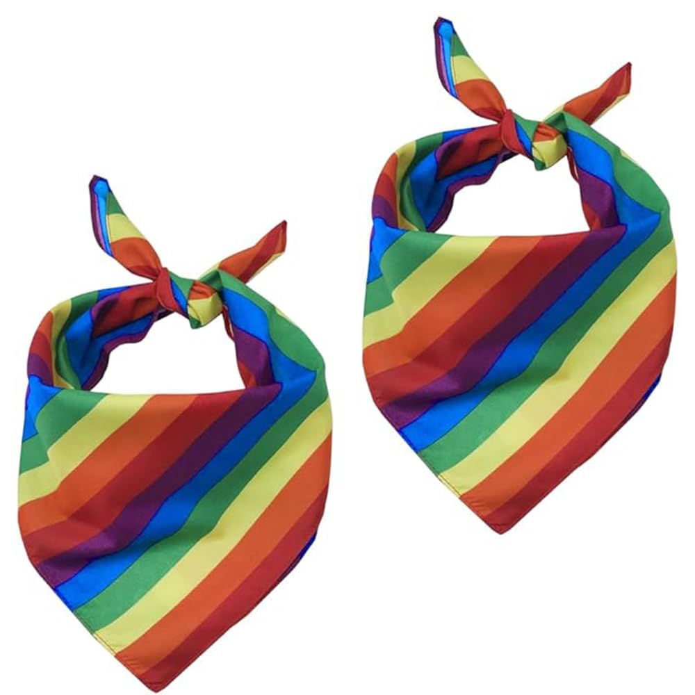 Set de 2 Bandanas Arcoíris Multicolor de Algodón para el Cabello y Cuello, Accesorio Multifuncional para Fiestas