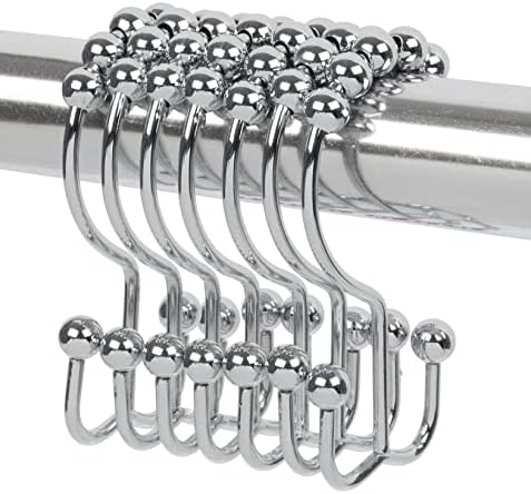 TopAAA Metal Double Glide Roller Shower Curtain Hooks Rings,100% Stainless Steel, Set of 12 (Polished Chrome)