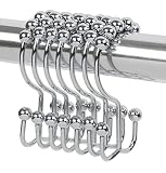 TopAAA Metal Double Glide Roller Shower Curtain Hooks Rings,100% Stainless Steel, Set of 12 (Polishe