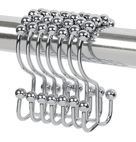 Topaaa Metal Double Glide Roller Shower Curtain Hooks Rings,100% Stainless Steel, Set Of 12 (Polished Chrome) #TOP2